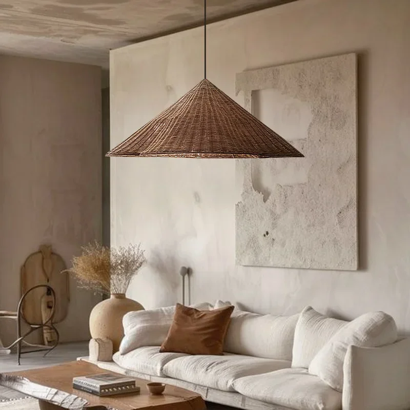 

SANDYHA Japanese Retro Art Pendant Light Rattan Design LED Lamp Hanging Chandelier for Living Room Dining Table Lighting Bedroom