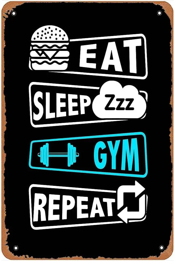 Eat Sleep Gymnastics Repeat Drawstring Bag Metal Signs Vintage Man Cave Bar 8x12inch