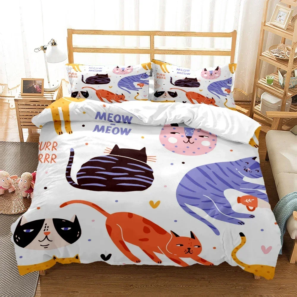 

New 3D Print Cartoon cat Print Comfortable Duvet Quilt Cover Pillowcase Bedding Set Children Bedroom Decoration Home Textile