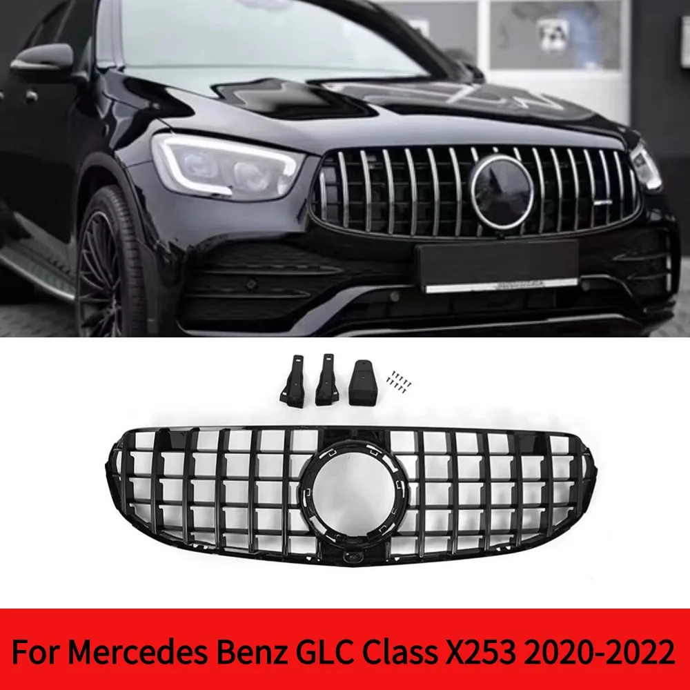 

For Mercedes Benz GLC Class W253 X253 2020-2022 Sport GLC300 GLC43 Silver/Black GT Grille Front Grill Car Bumper Hood Mesh Grid