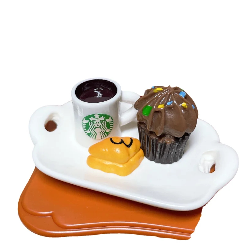 Miniature Candy Toy Dollhouse Play House Toy Creative Mini Coffee Cake Bread Set Plate Model Desktop Ornaments Kids Gifts