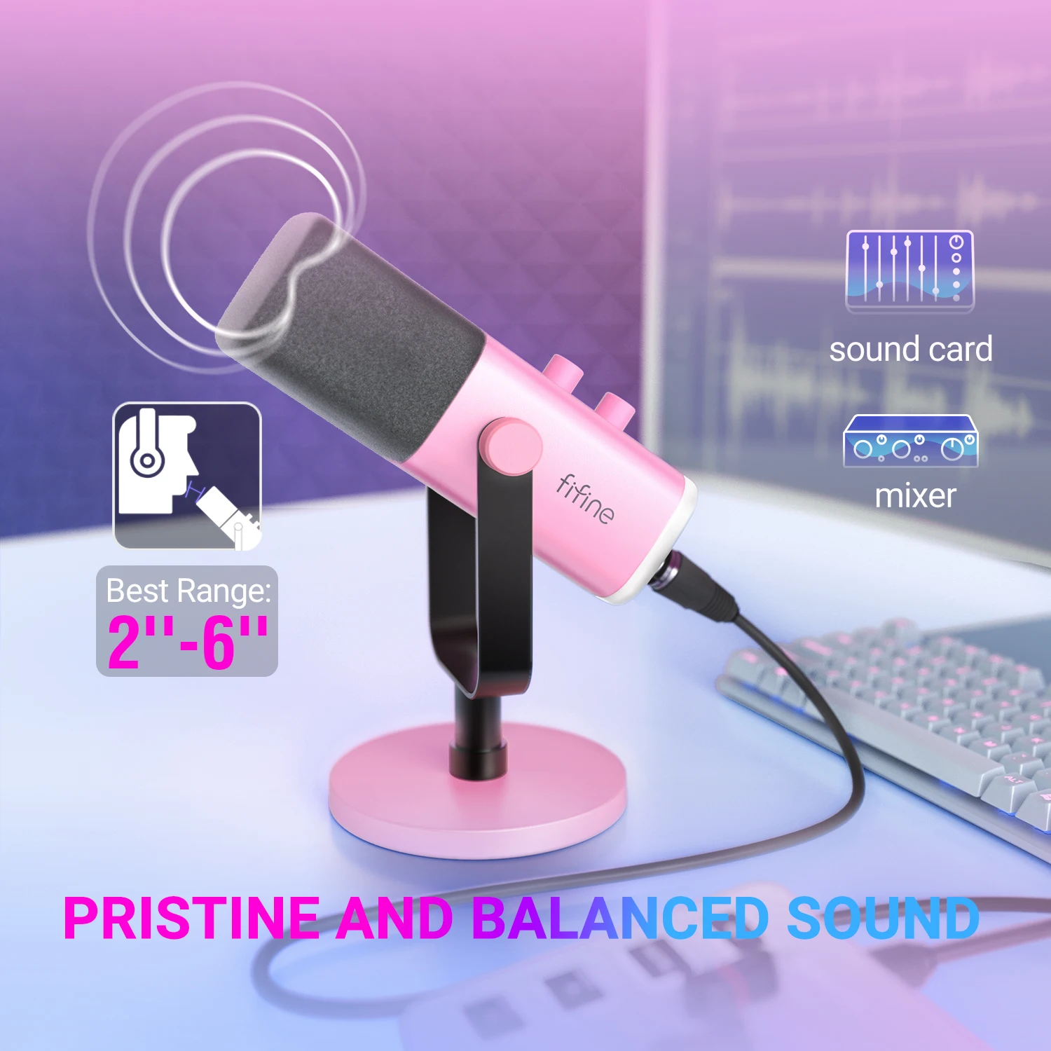FIFINE USB/XLR Dynamic Microphone with RGB Control/Headphone Jack