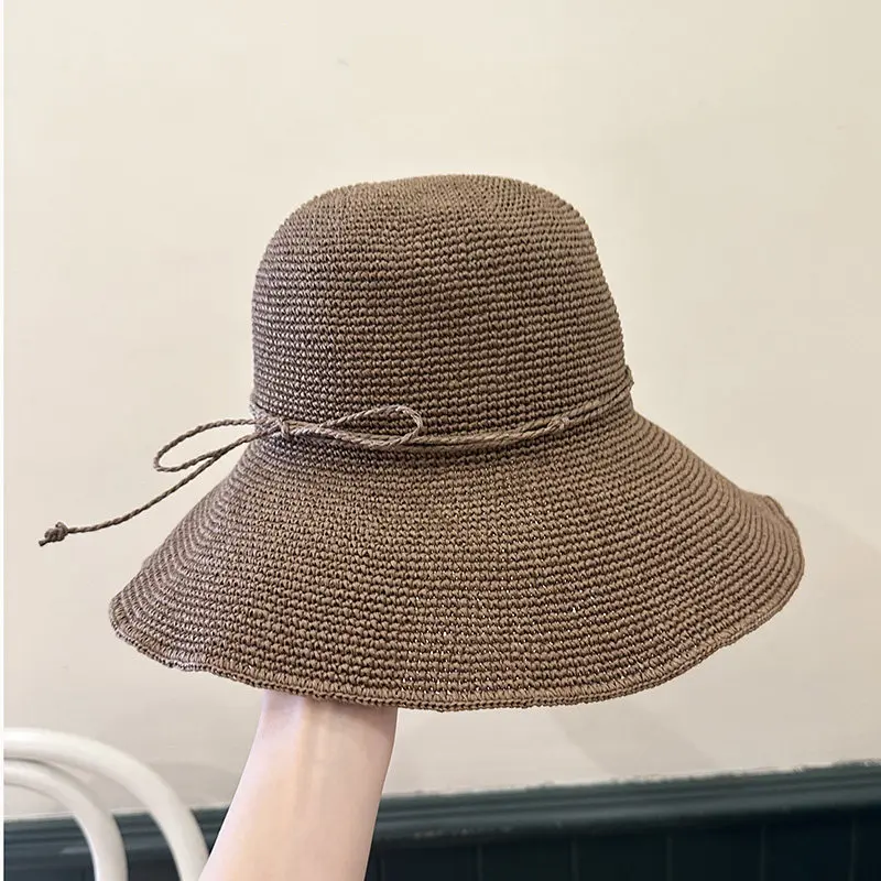 

Raffia Handmade Straw Hat, Foldable Sun Hat for Women, Summer Large Brim Fisherman Hat, Beach Vacation Sun Protection Beach Hat.