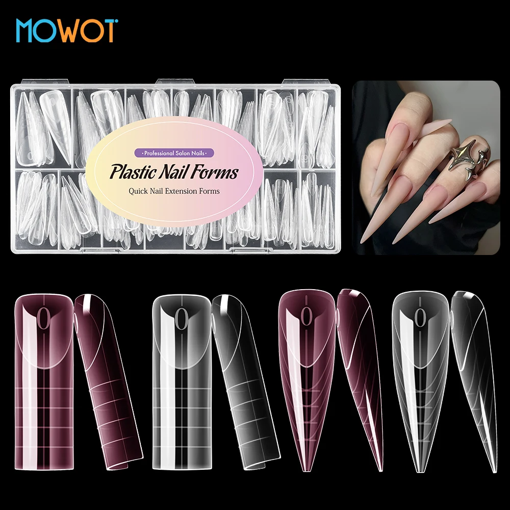 MOWOT 150pcs Nail Dual Forms Stiletto Square Acrylic Poly Nail Gel Quick Building Gel Molds Full Cover French Extension Top Form