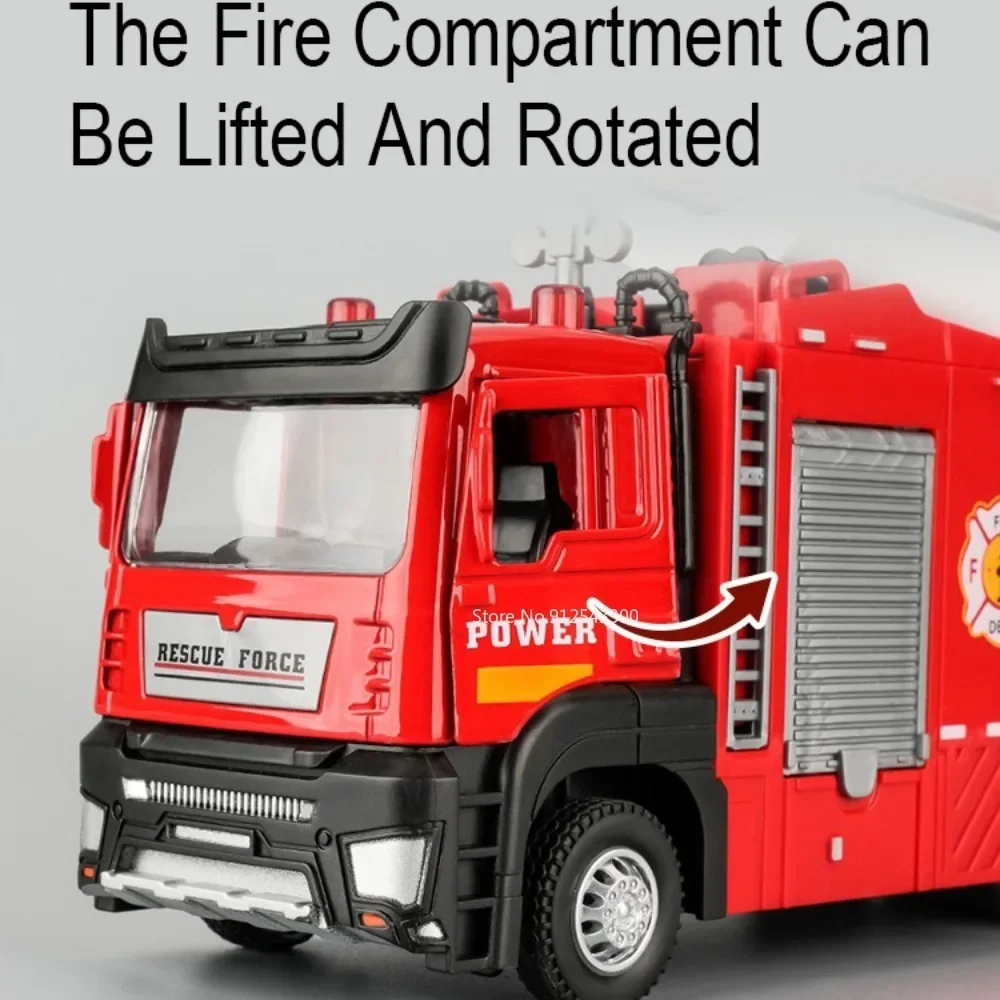 1:32 sprinkler elétrico modelo de motor de incêndio carro brinquedo música luz puxar para trás modelos de caminhão veículos de resgate de emergência item decorativo