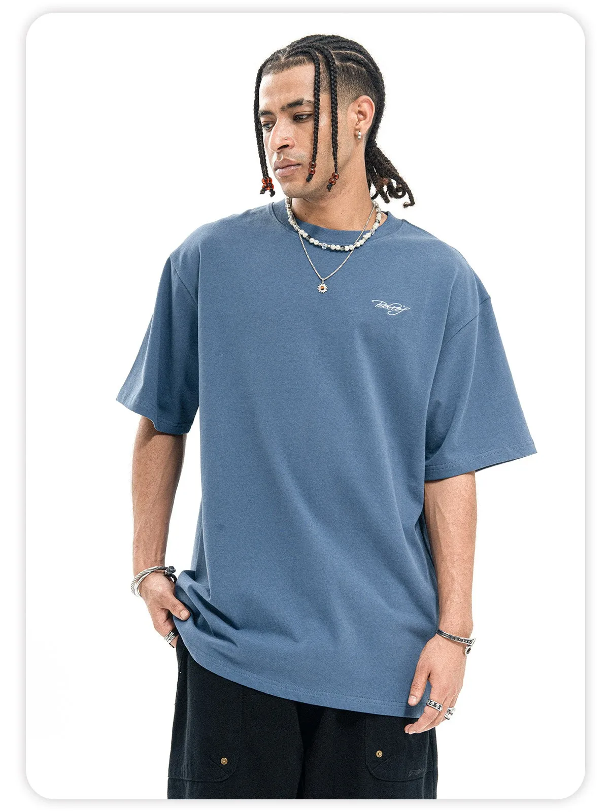 Onesevenine American Street Style Loose Fit Pure Cotton Short Sleeve T-Shirt Letter Embroidery Summer Fashion for Men
