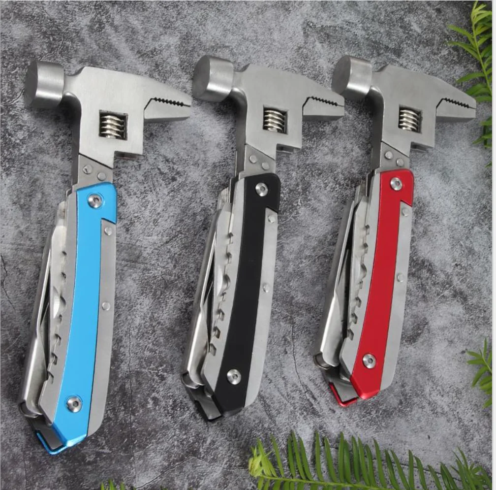 Red Multi-function stainless steel pliers hammer take+6pcs screwdrivers blades