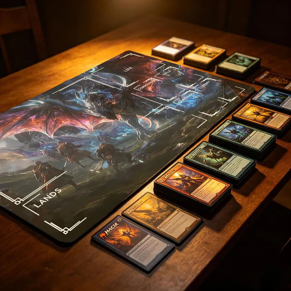 Epic Blue Ice Flame Dragon Warrior Battle Art TCG Commander Playmat Full Zone Layout Fantasy Scene Non-Slip Rubber Trading