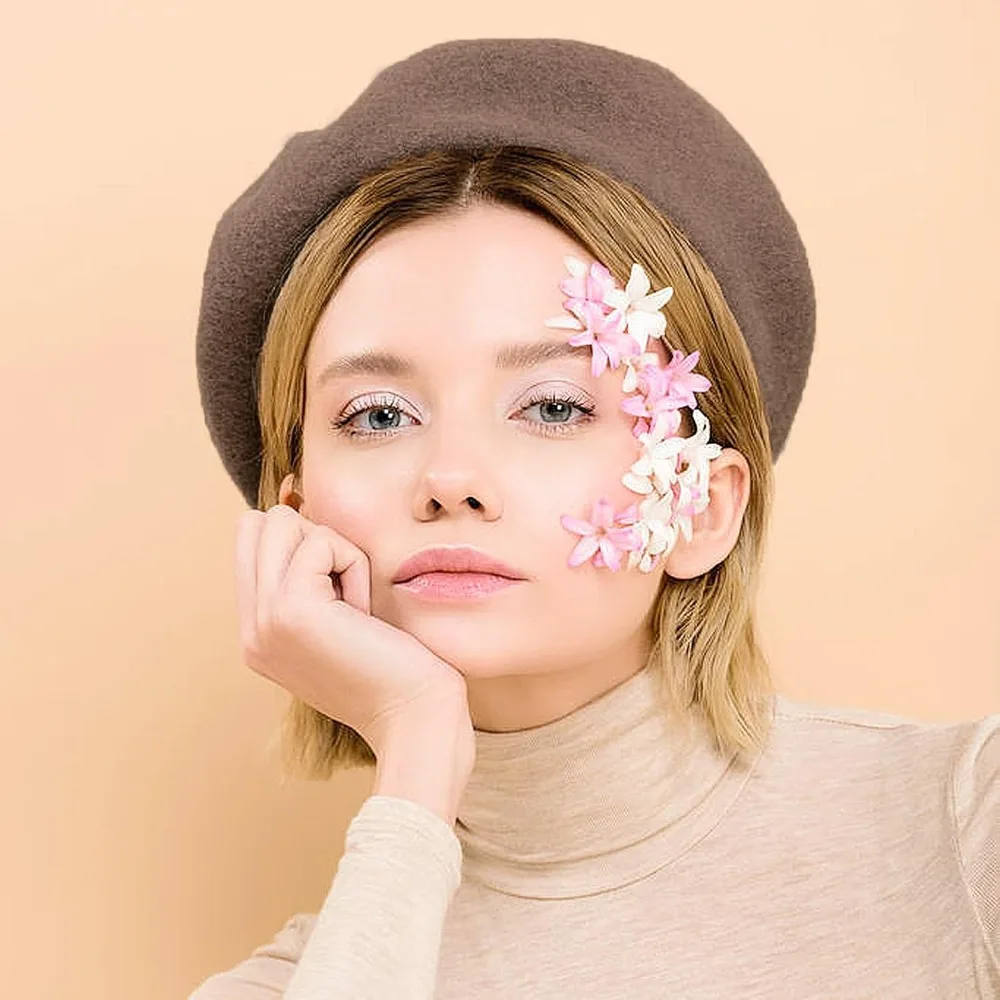 1 قطعة المرأة خمر الصوف عادي قبعة البيريه مع الشتاء سميكة الدافئة الفرنسية الفنان موضة عادية بلون أسود أحمر قبعة قبعة #3