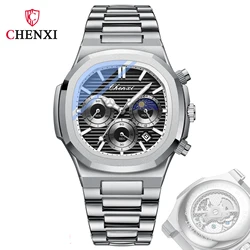 CHENXI Watches Men Original Quartz Waterproof Stainless Steel Watch for Man Fashion Luminous Calendar Chronograph Wristwatch