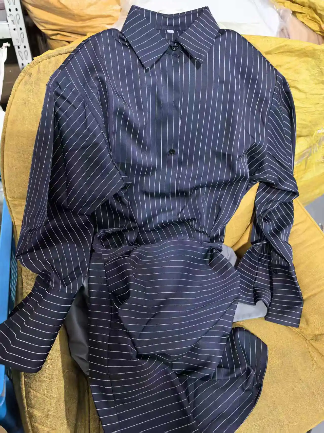 Bangniweigou Striped Long Sleeve Shirt Dress for Women elegant commuter navy sheath