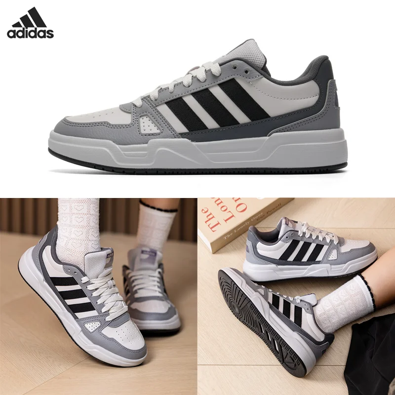 Adidas Thick Sole Low Top Sneakers HQ9336 White Gray Black Patchwork Casual Daily Walking Skate Shoes