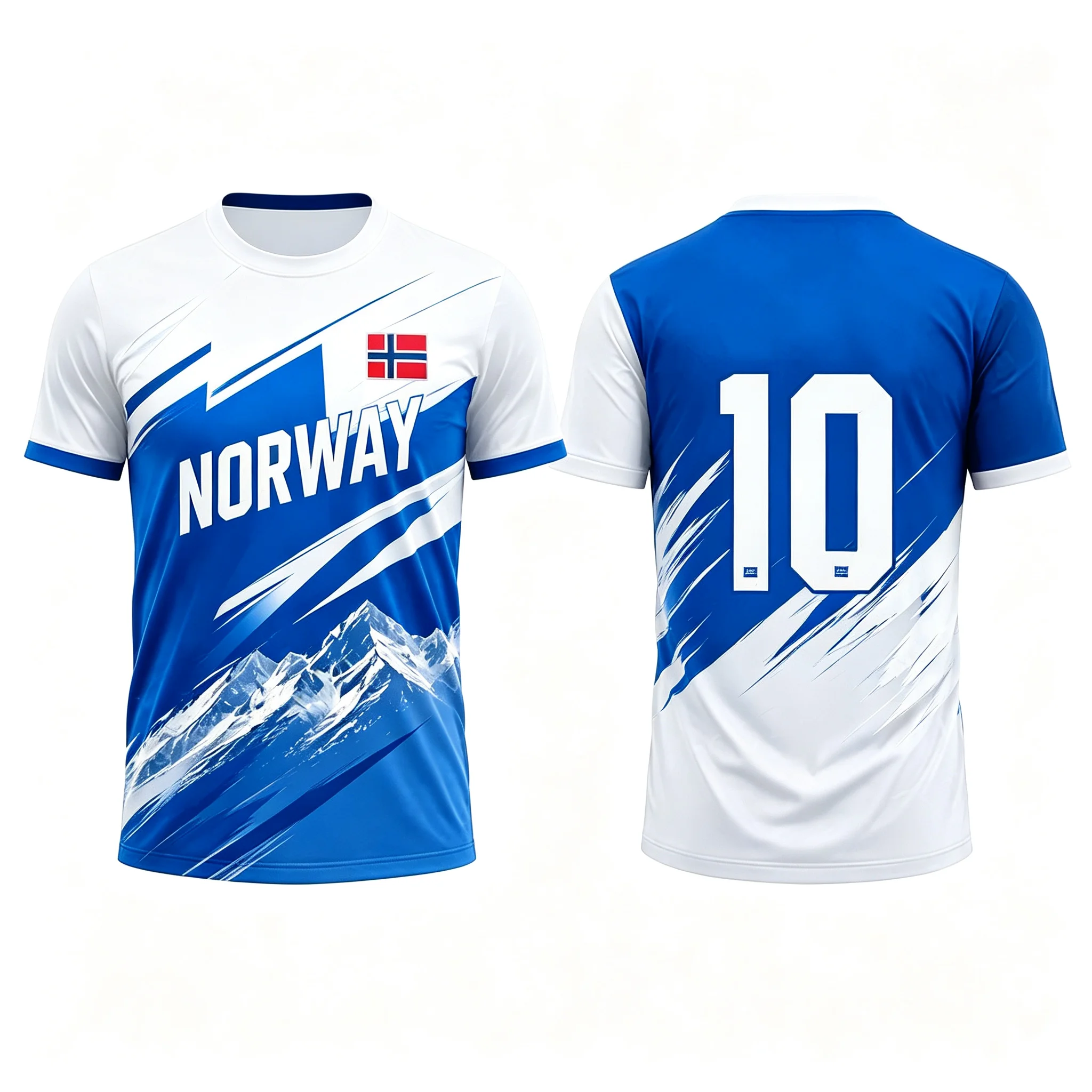 Norway No.10 football jersey, men's short sleeved T-shirt with snow mountain flag print, quick drying breathable fan sports top