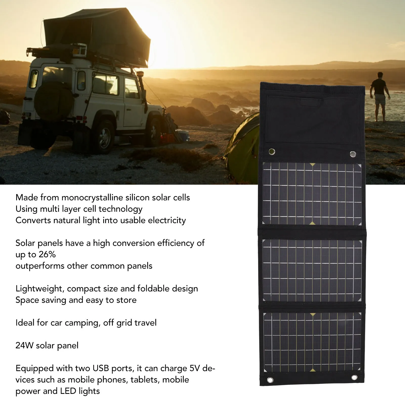 Monocrystalline Solar Panels Foldable High Conversion Efficiency Solar Panel Monocrystalline Cell 24W 5V Professional for Home