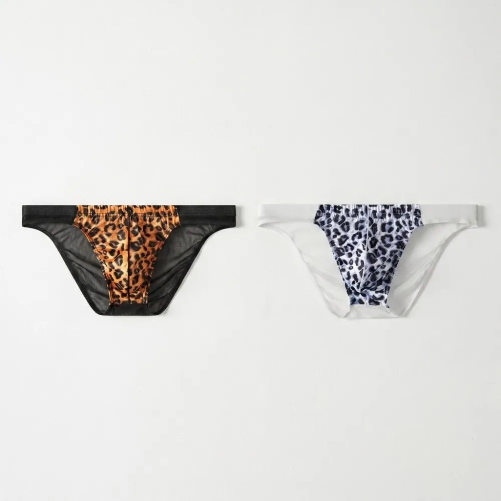 Unterhosen, Dessous, Leopardenmuster, Dreieckige Slips, Atmungsaktives Netzmaterial, Dünne Herren-Slips, Niedrige Taille, Transparente Unterwäsche für Männer – Detail 5