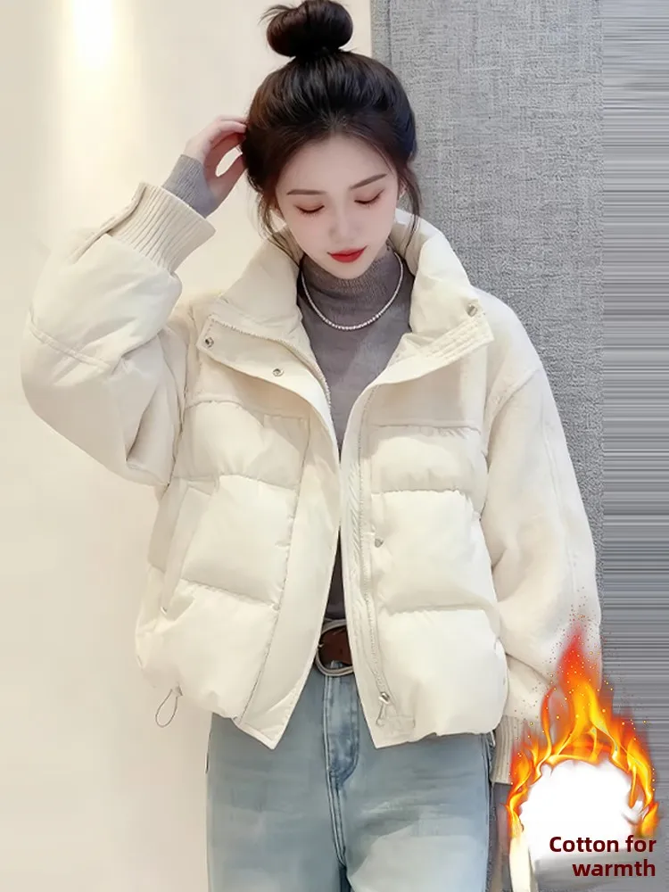 เสื้อโค้ทผู้หญิงคอตั้งแบบเกาหลี แต่งผ้าต่อกัน สไตล์ลำลอง ซิปยาว สำหรับฤดูใบไม้ร่วงและฤดูหนาว  บุซับใน  ทรงปกติ