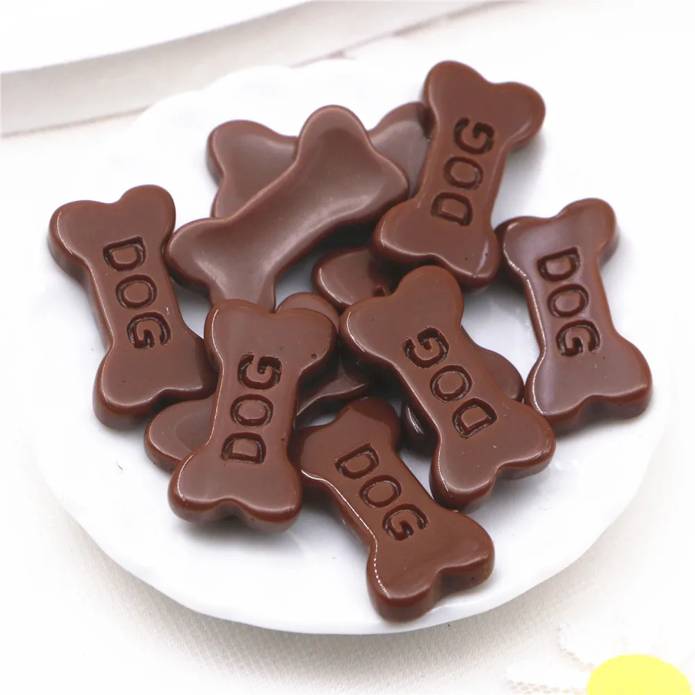 20pcs Cute Resin Bone Shape Chocolate Simulation Miniature Food Art Flatback Cabochon DIY Craft Decoration,11*19mm