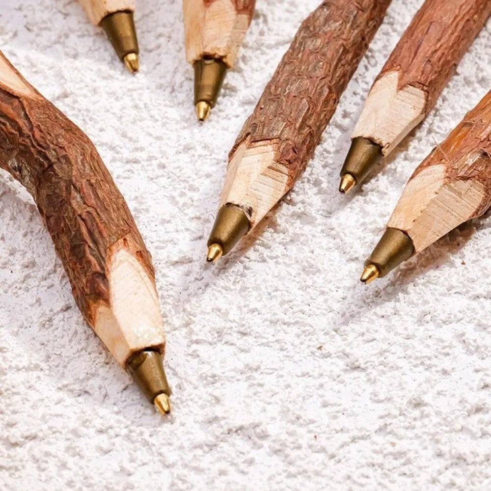 Natural Rough Crystal Ballpoint Pen Log Craft Decorative Handmade Crystal Wand Pen Wooden Raw Stone Scepter Pen Stationery Gift