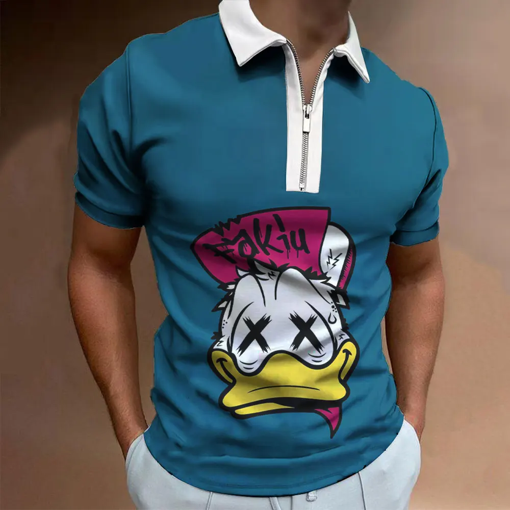 Men Polo Shirt Disney Donald Duck 3D Print Cool Male Clothes Summer Cartoon Anime Man Polos T-shirts Tops