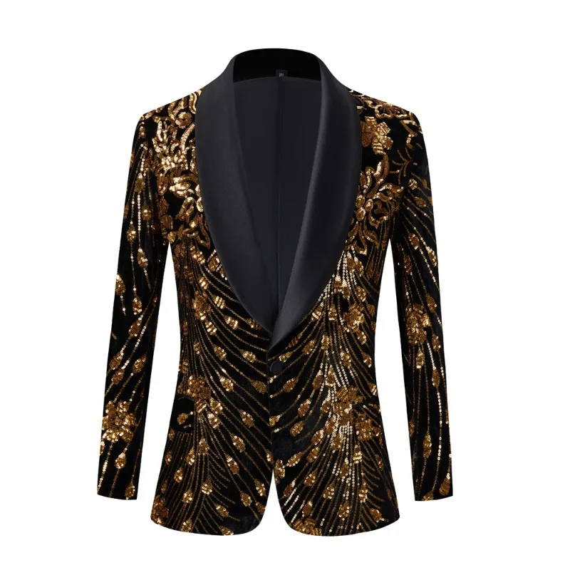 

Black Shiny Gold Sequin Glitter Embellished Blazer Jacket Nightclub Prom Suit Red Men Costume Homme Stage Clothes for Singers