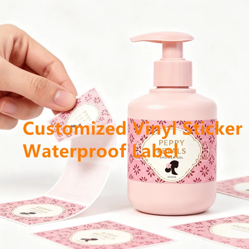 Customized Waterproof Vinyl Hair Shampoo Adhesive Stickers Printed Colorful Pink Cosmetic  Package Skincare Decoration Labels