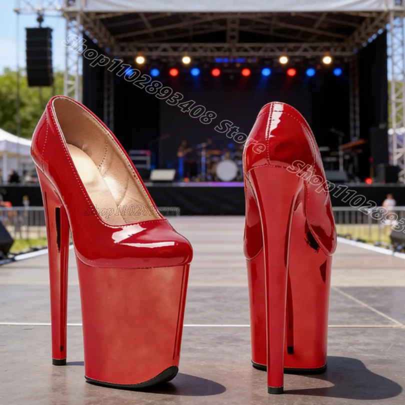 Red Platform Performance Slip on Pumps Stiletto Patent Leather Design for Women Fashion Dancing Sexy Pumps Zapatos Para Mujere