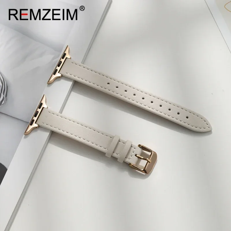 

Leather Strap for Apple Watch Band 49/46/45/44/42/41/40/38mm Woman Slim Braceletes for Iwatch Series 10 9 8 Ultra 7 6 5 4 3 Se 2