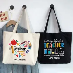 Sac fourre-tout personnalisé avec nom personnalisé, sacs initiés à la vie de l'enseignant, sac à provisions en toile, sacs à main de voyage, cadeau de la journée des enseignants