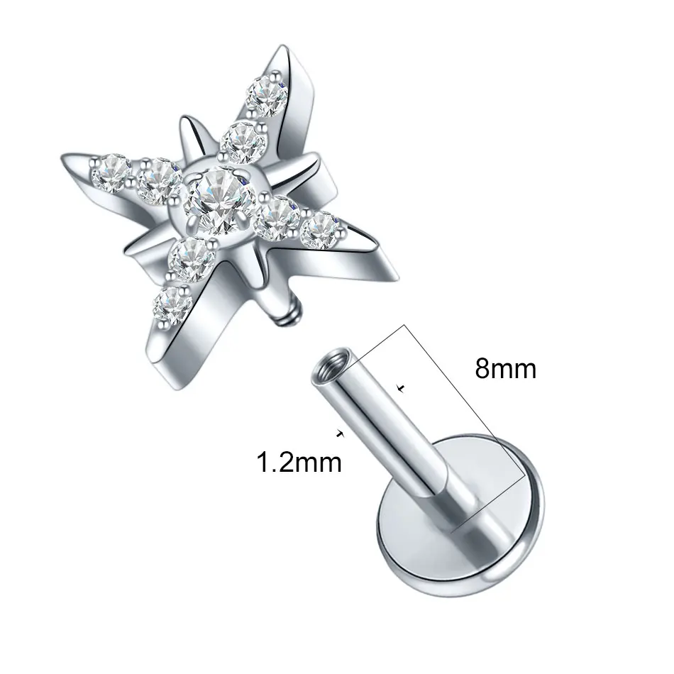 1Pc/5Pcs Titanium Stud Earrings with CZ Centered Starburst Top Women Internally Threaded Tragus Helix Piercing Body Jewelry