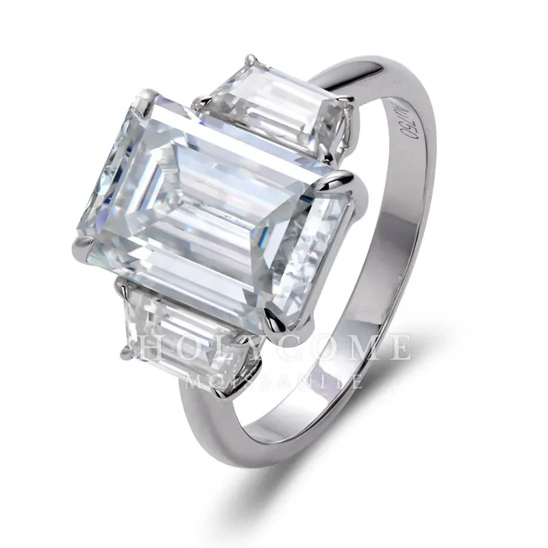

2024 Luxury Design Emerald Cut Silver Plated DEF Moissanite White Moissanite Custom For Jewelry Ring Silver New Style Ring