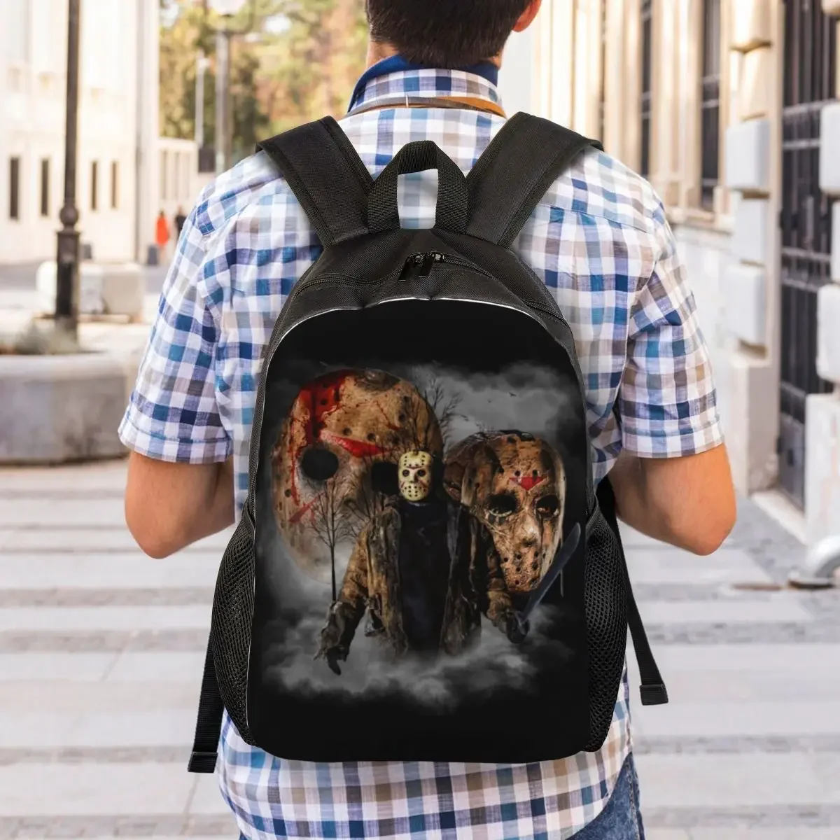 Mochilas personalizadas con personajes de película de terror, mochila para estudiantes universitarios, se adapta a portátiles de 15 pulgadas, bolsas de película de Halloween