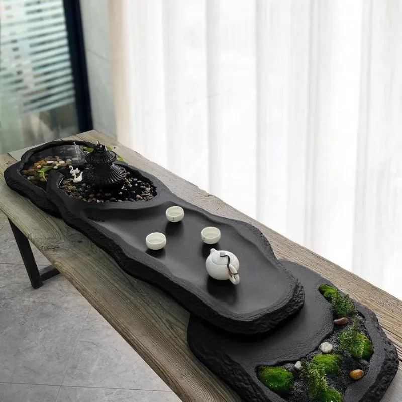 Light luxury art Wushi creative tea tray personalized flowing water fish farming special-shaped tea sea pure natural