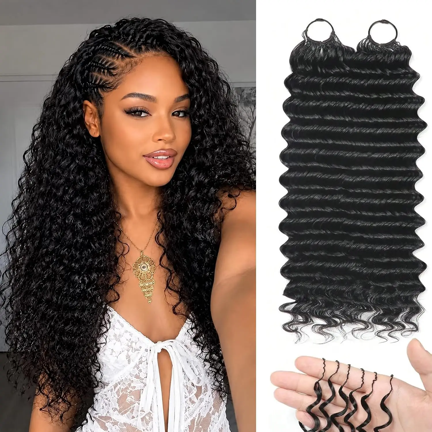 Human Crochet Hair for Black Women Deep Wave Crochet Human Hair Bundles Pre-separated Miracle Knots Feather Crochet Natural