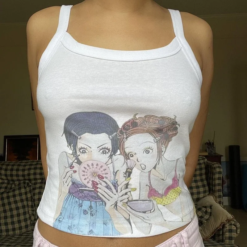 Cartoon beautiful girl print trend Y2K pure desire spicy girl top versatile women's T-shirt tank top suspender