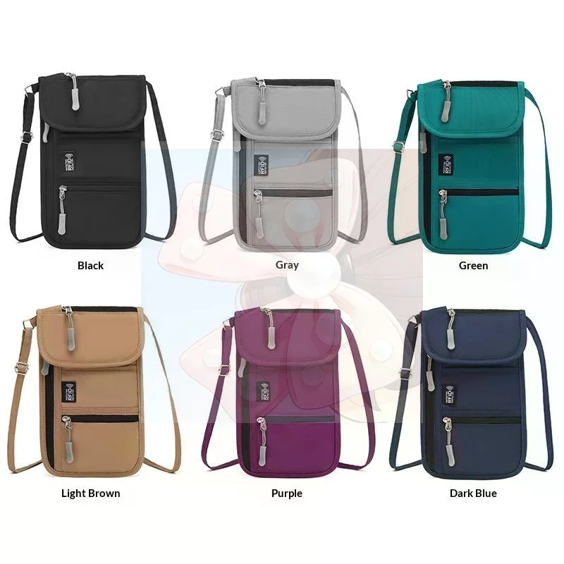 Personal Neck Wallet RFID Blocking Travel Passport Holder Document Organizer Pouch Crossbody Phone Bag With Adjustable Strap