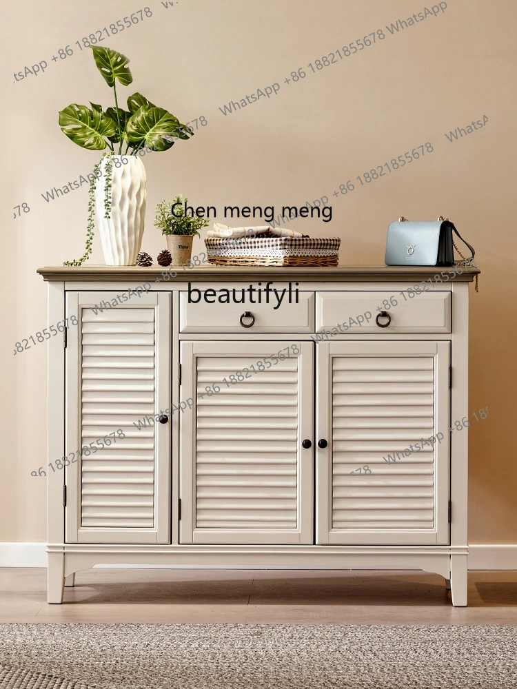 American Mediterranean pure solid wood cabinet simple pastoral rural living room three-door porch cabinet large locker shoes