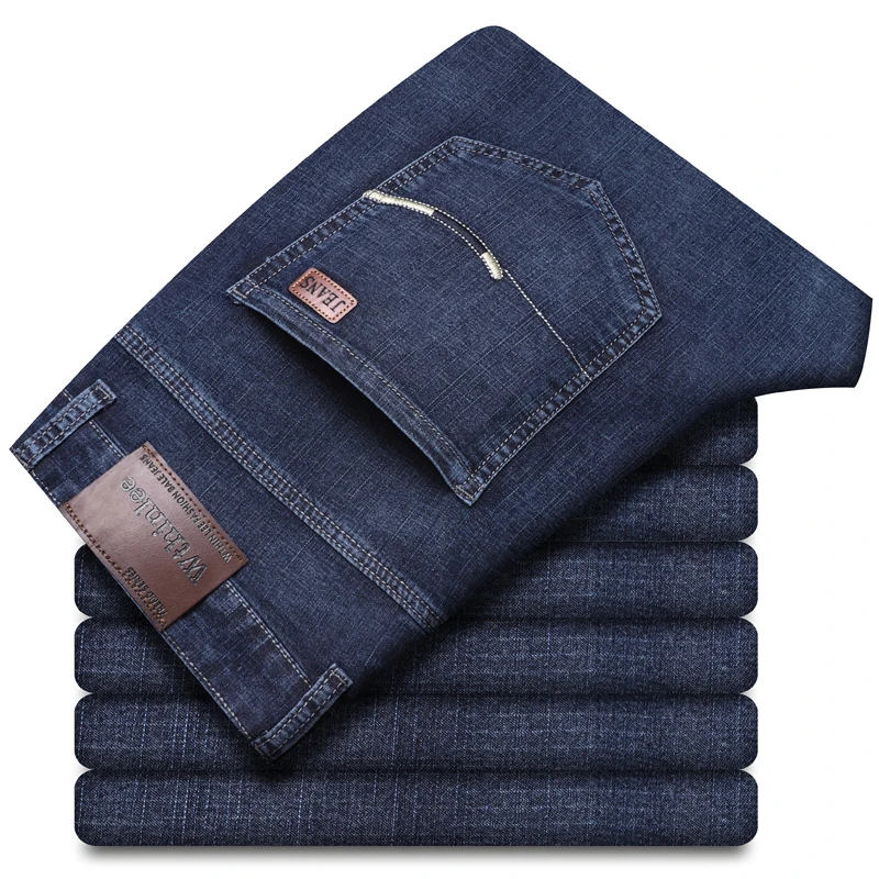 New Men Spring Autumn Straight Leg Business Jeans Trend Male Baggy Stretch Daily Casual Comfortable Black Gray Denim Trousers - view 2