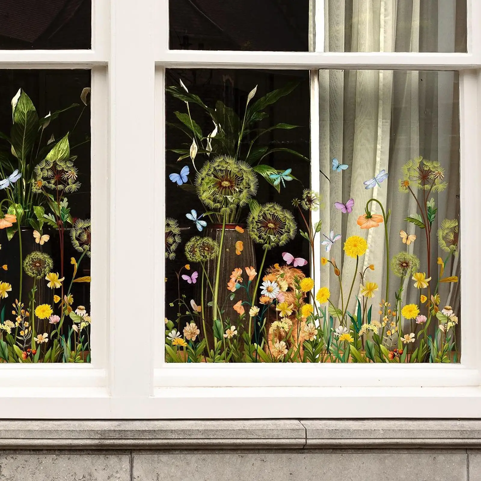 

2Pcs Garden Flowers Window Stickers with Butterflies Decorative Doors Window Stickers for Summer Spring Bedroom Home Decoration