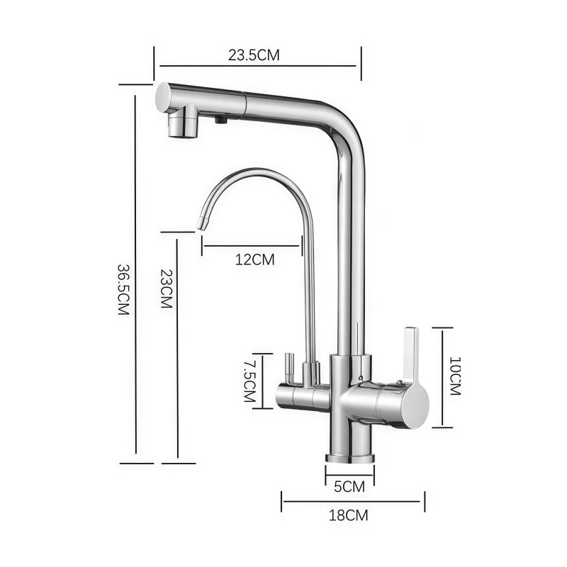 Kitchen Sink Faucet Dual Pipe U-Shaped Pull-Out Water Purifier Faucet Multi-Functional Kitchen Faucet 3-in-1