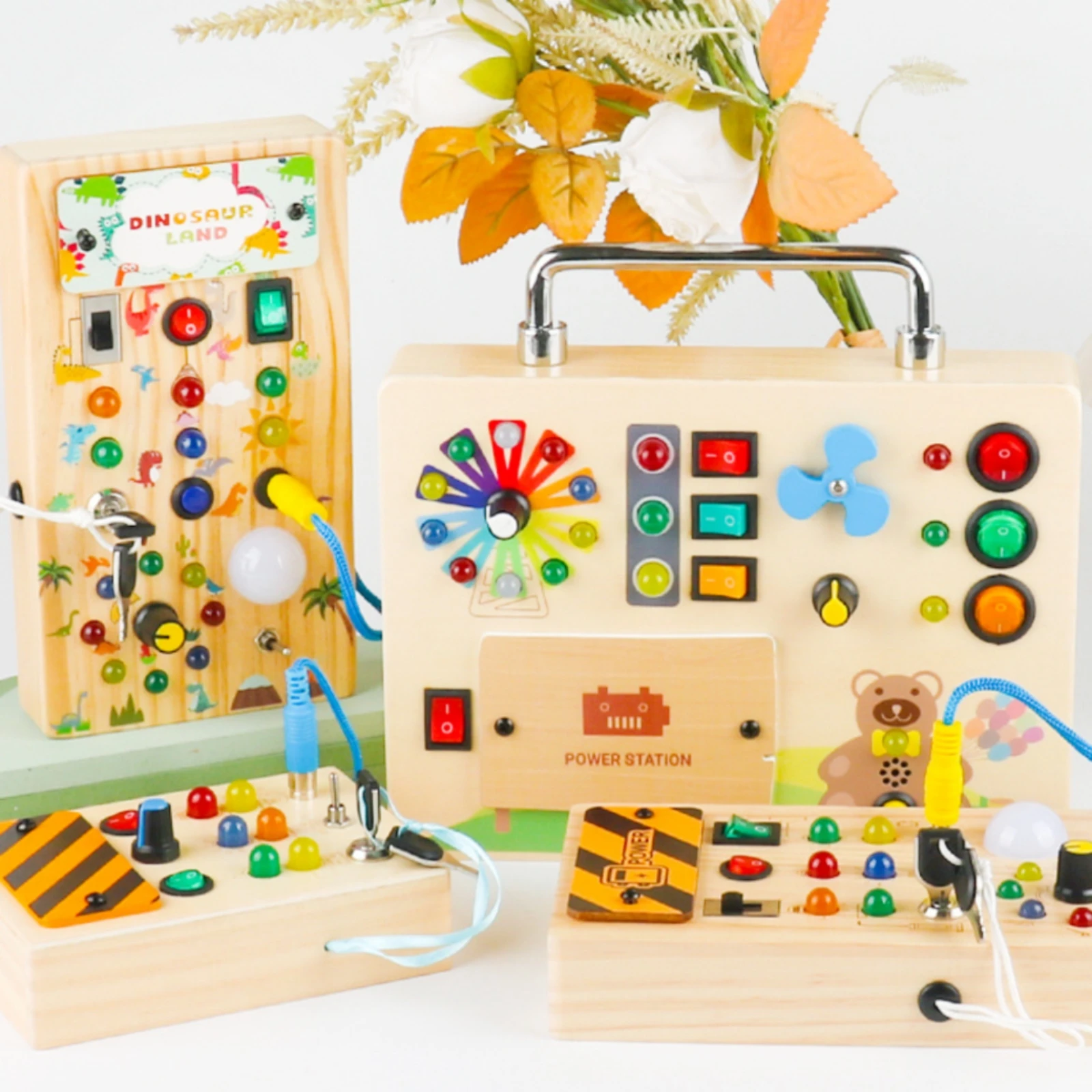 

Wooden LED Busy Board Toy Interactive LED Busy Board Educational Aid Manual Play Compact for Young Children