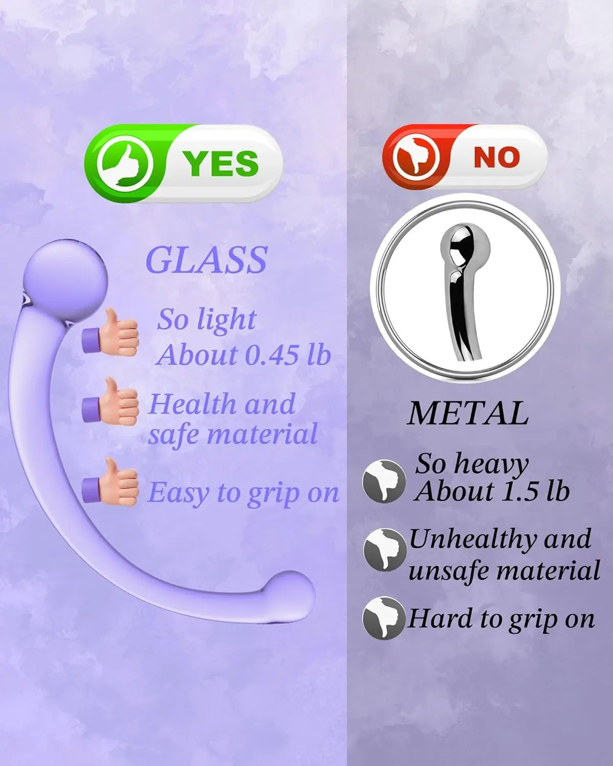전립선 마사지기 유리 순수 완드 항문 장난감 - 26 더블 엔디드 유리 딜도 - 8.3인치 항문 훅 G 스팟 자극기 남녀용