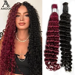 Amoon Human Hair Extensions for Braiding Deep Wave Bulk Hair Colored No Weft Hair Bundles for Boho Braids