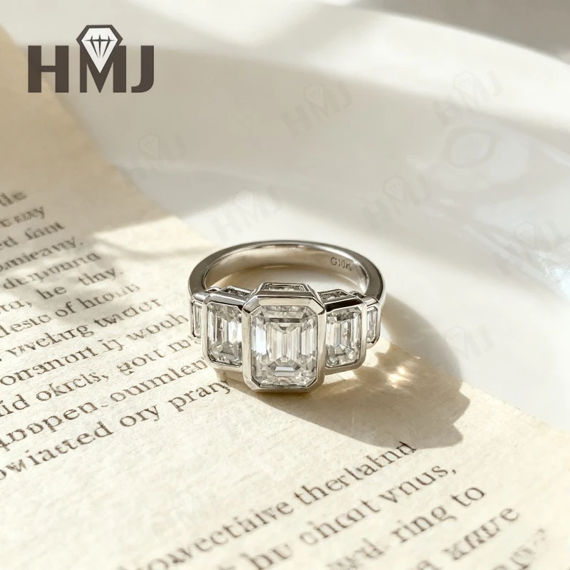 

Кольцо с муассанитом изумрудной огранки из золота 10 карат/14 карат/18 карат с современным геометрическим дизайном для обручального кольца, подарок на годовщину для нее