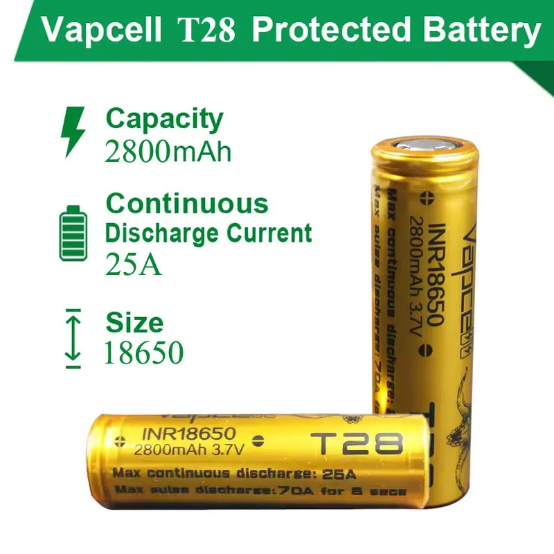 1-10PCS Original High Quality Vapcell 18650 T28 2800mah Rechargeable Lithium batteries INR18650 25A/70A 3.7V Battery for Toys