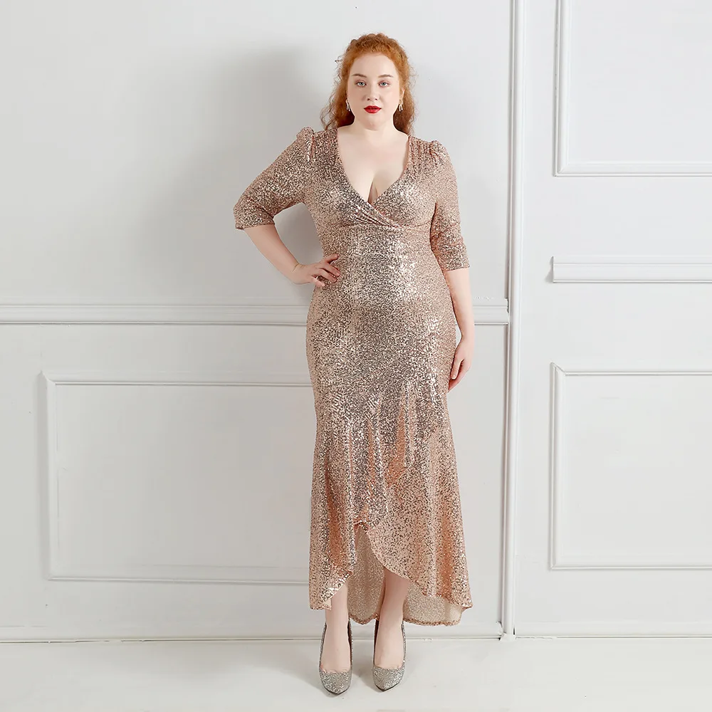 Plus Size Luxe Mermaid Avondjurk Glitter Pailletten Sexy V-hals Robe De Mariee Formele Red Carpet Pageant Party Prom gown