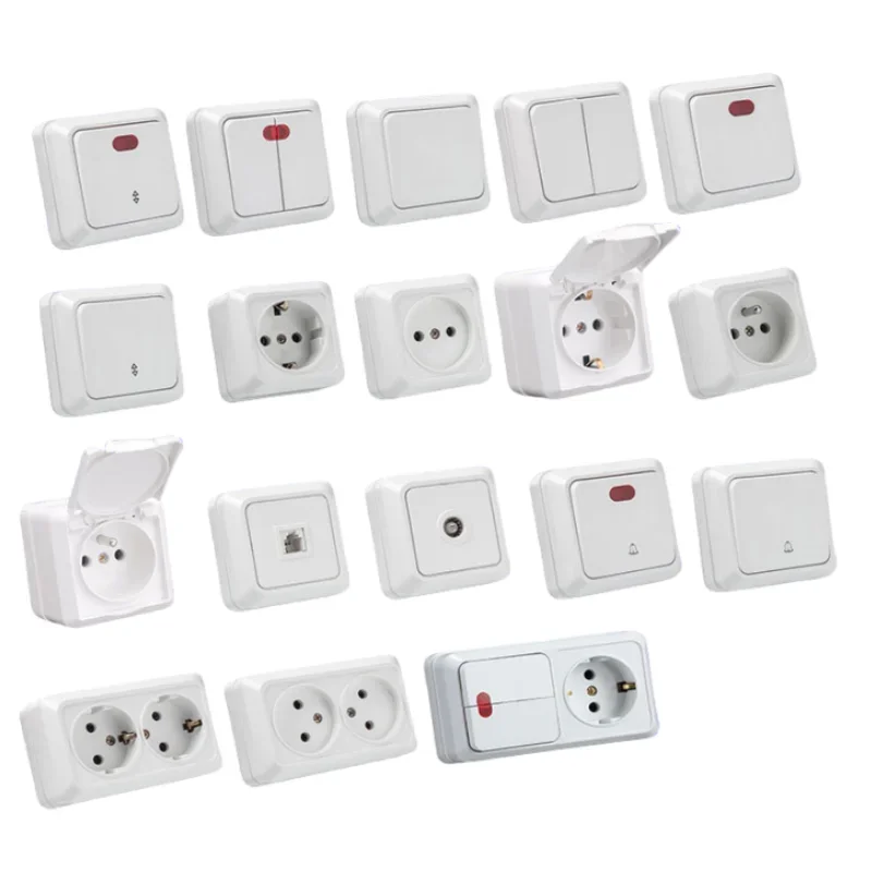 electrical concealed installation european 2 gang 1 way wall socket and switches