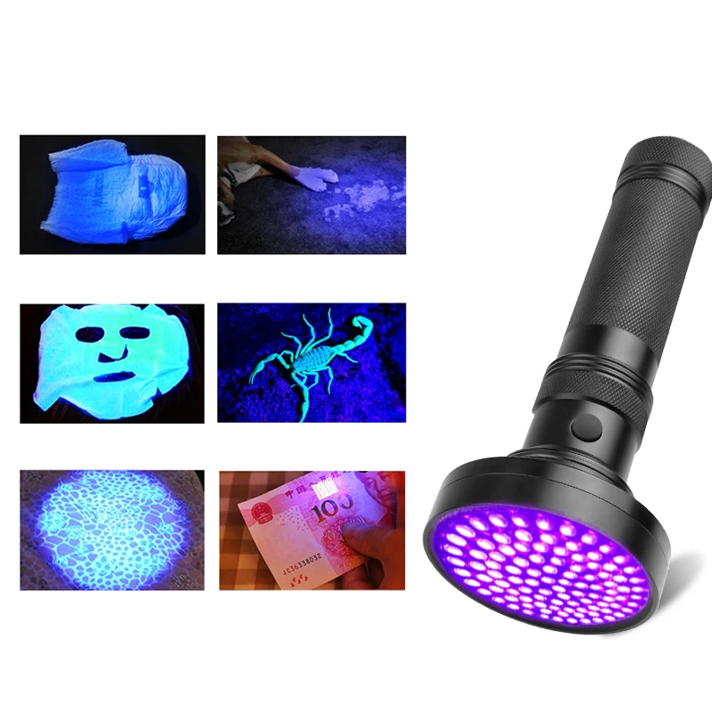 UV 100LED Edc Light Purple Light Blacklights 395nm UltraViolet Portable Handheld Flashlight LED Torch Detector for Pet Urine