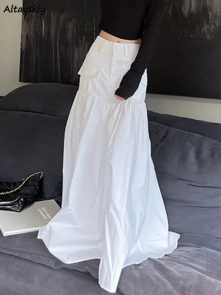 Faldas largas para mujer, diseño de retazos de mezclilla, corte en A, holgadas, informales, para uso diario, moda de verano, combina con todo, estilo coreano, Faldas Largas básicas