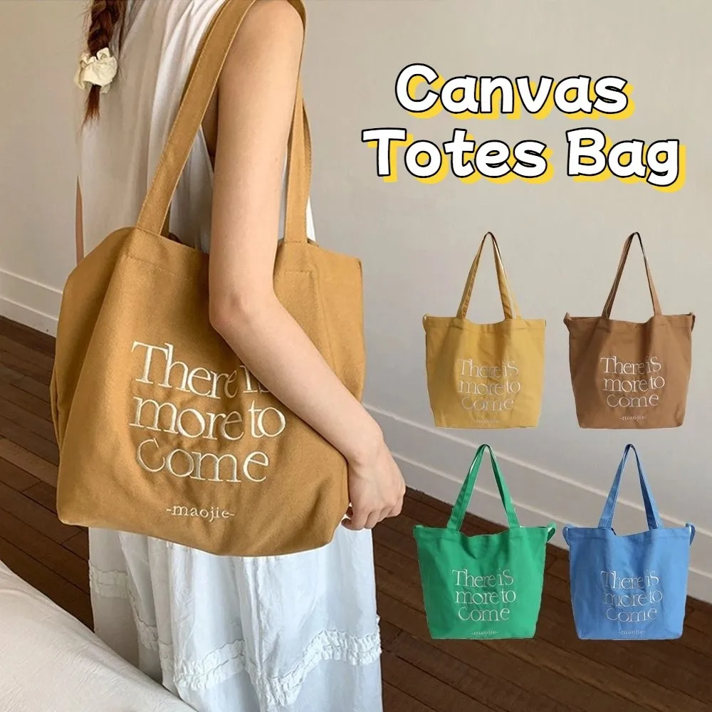 

Fashion Solid Color Canvas Totes Bag College Student Large Capacity Letters Shoulder Bag Versatile Casual Women's Handbag Female