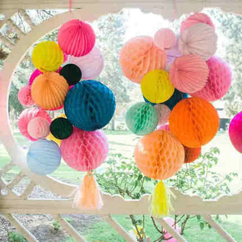 Bunte 30cm 12-Zoll Seidenpapier-Wabenkugeln Dekorationen für Geburtstag, Babyparty, Hochzeit, Jubiläum, Zuhause und Weihnachten